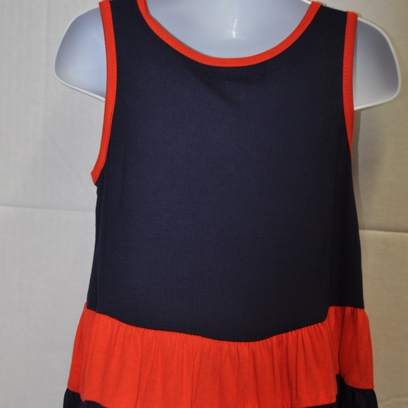 Toddler Girl's Navy Orange Ruffle Dress 2T 3T 4T - Picture 4 of 8